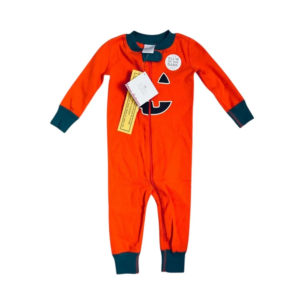 Hanna Andersson Glow in the Dark Halloween Pumpkin Pajamas Baby Size 12-18m NEW